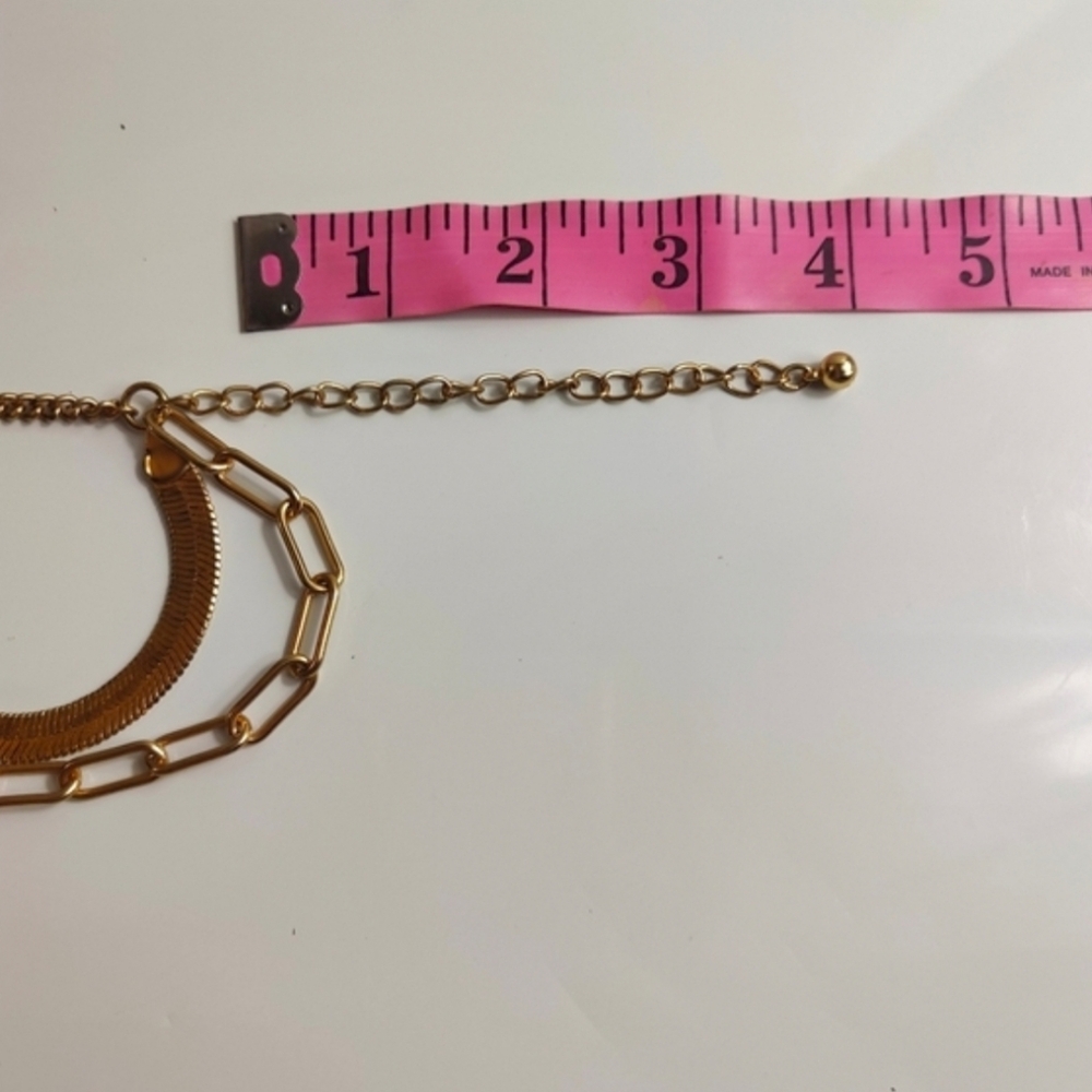 Chico's Gold Tone Layered Necklace Herringbone Chain Paperclip Link - Picture 5 of 7